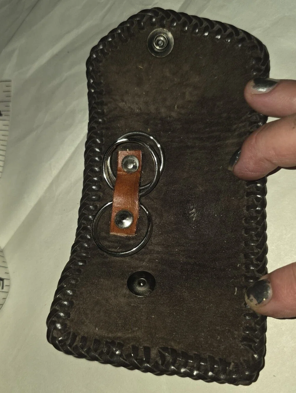 New, Handcrafted Brown Leather Tooled Key Holder Black Stitching. Western Horse